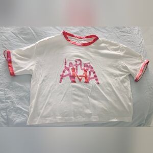 Mario Hernandez White and Pink Cropped T-Shirt